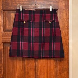 LOFT Burgundy and Black Plaid Mini Skirt